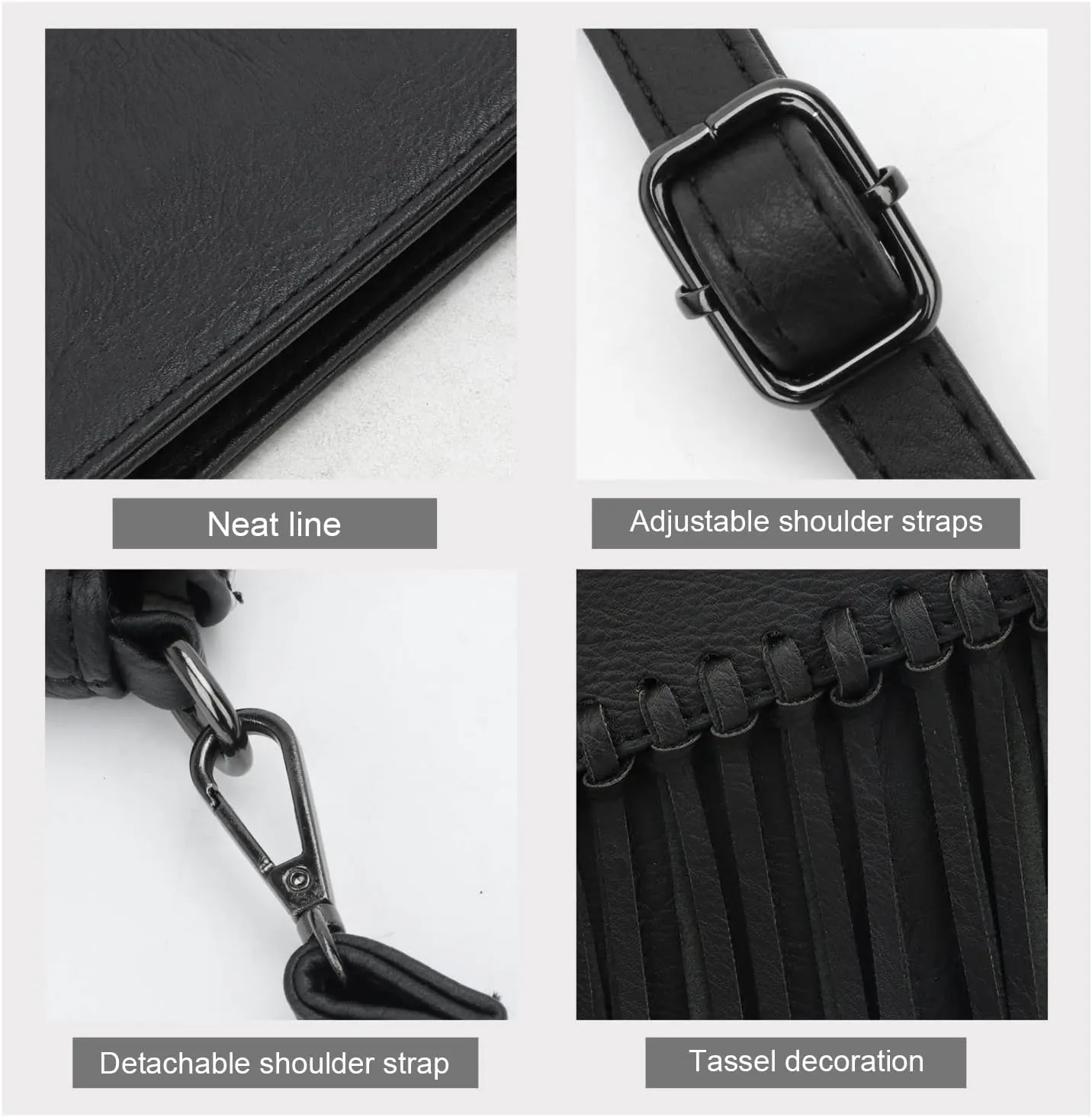 Oweisong Fringe Crossbody Purse for Women Western Cowgirl Purse Leather Tassel Fanny Packs Black Shoulder Handbags