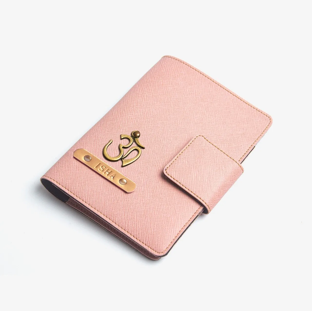 Passport cover with button - Salmon Pink