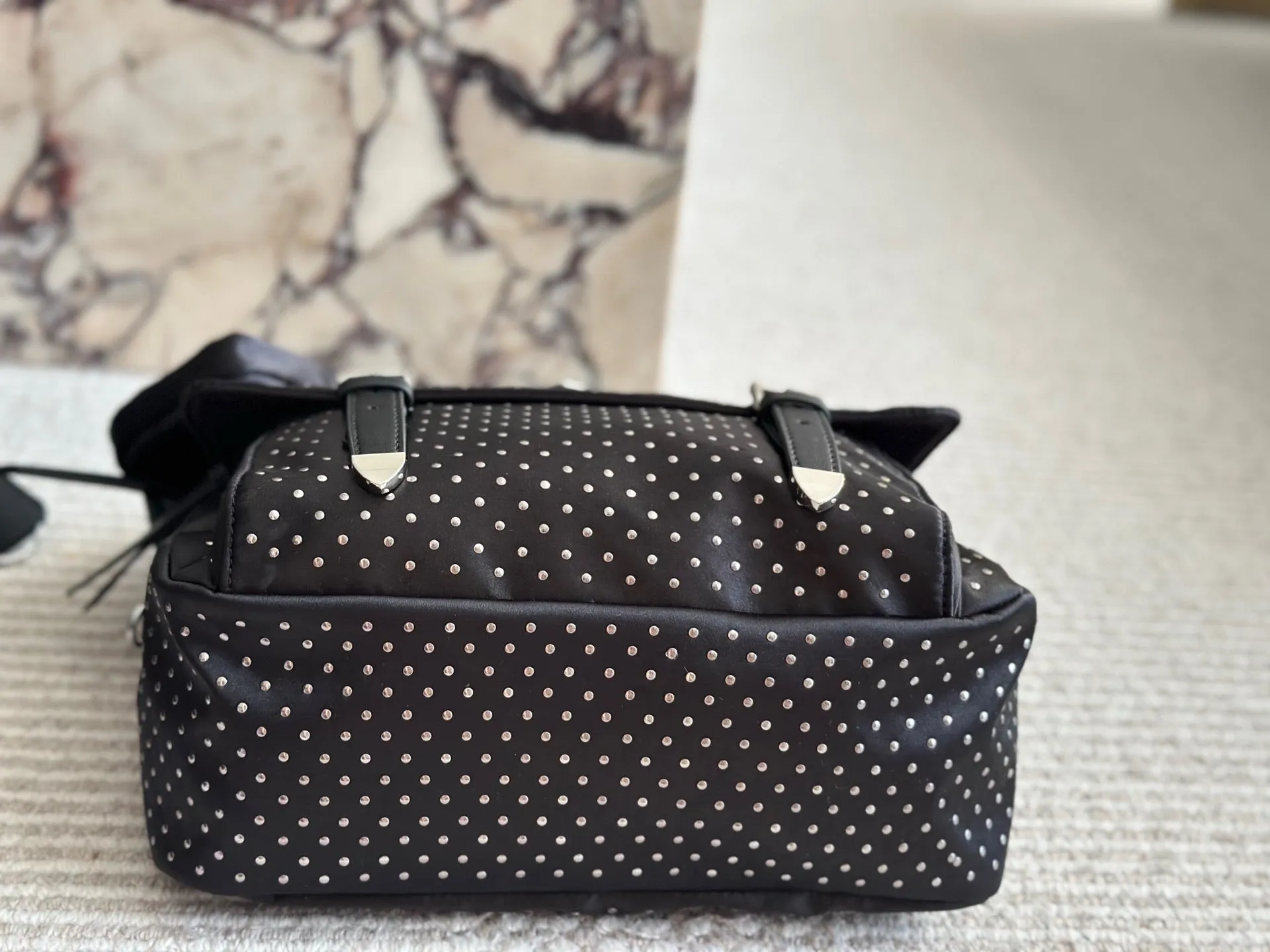 PD343 Re-Nylon Shoulder Bag with Studs / 11x8.6inch