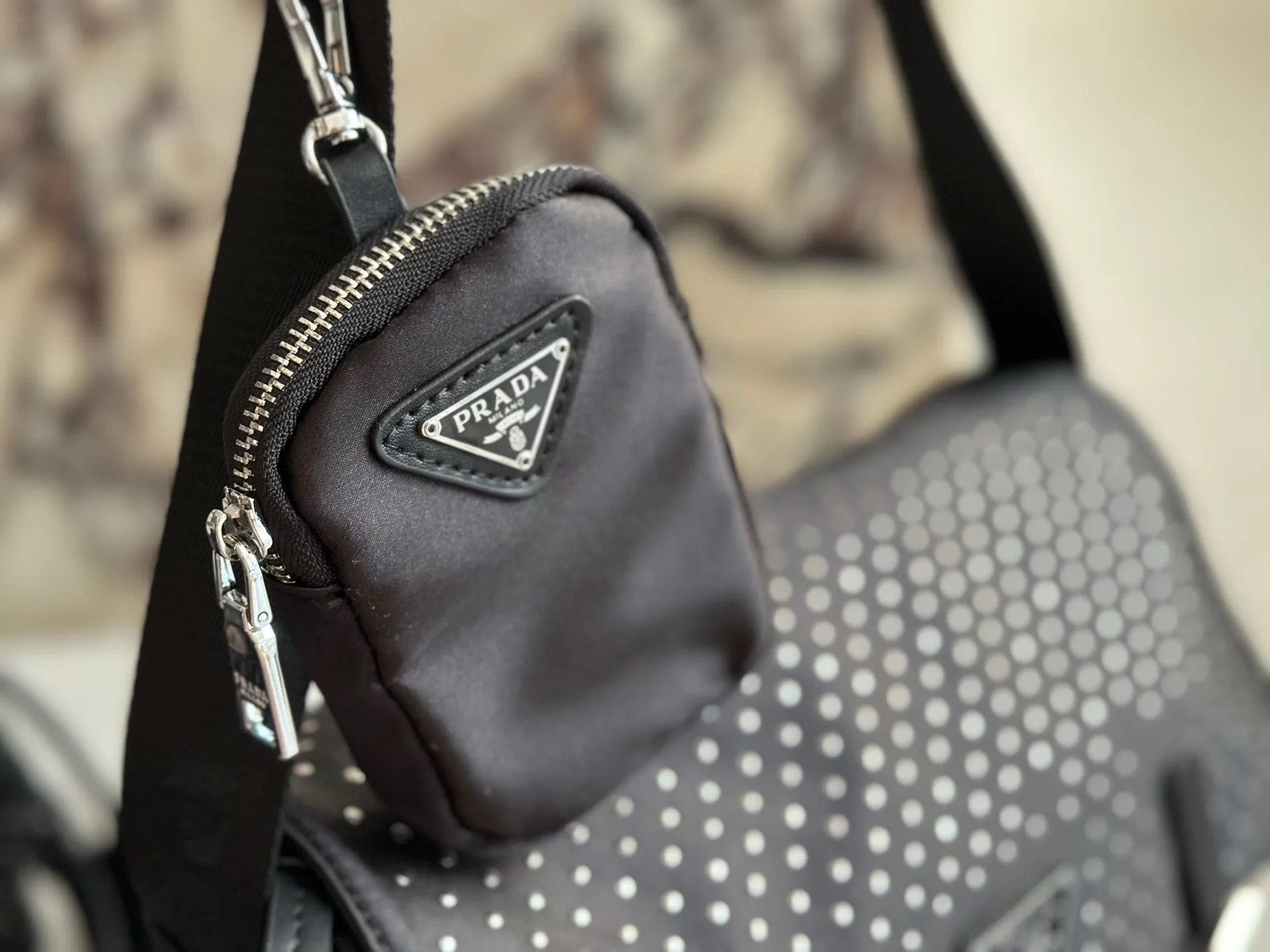 PD343 Re-Nylon Shoulder Bag with Studs / 11x8.6inch