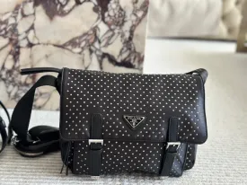 PD343 Re-Nylon Shoulder Bag with Studs / 11x8.6inch
