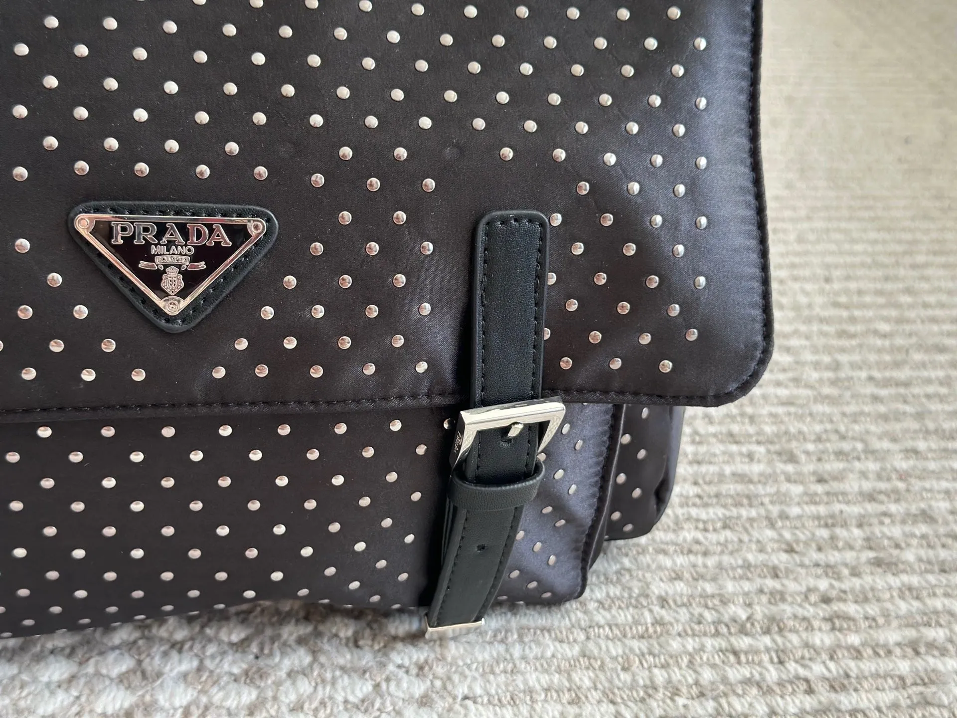 PD343 Re-Nylon Shoulder Bag with Studs / 11x8.6inch