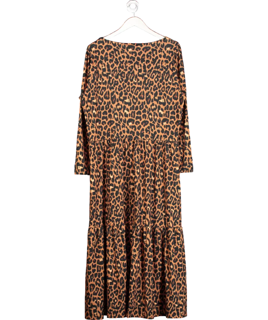Popsy Clothing Brown Celine Animal Print Tiered Maxi Dress UK 20