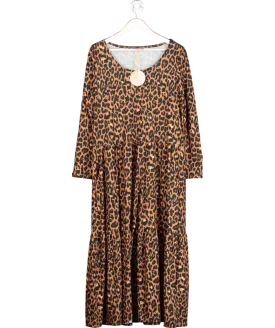 Popsy Clothing Brown Celine Animal Print Tiered Maxi Dress UK 20