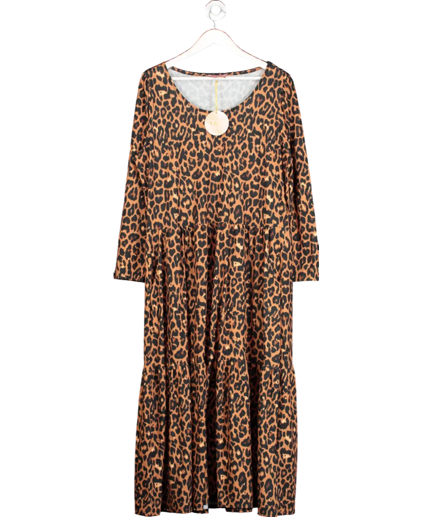 Popsy Clothing Brown Celine Animal Print Tiered Maxi Dress UK 20