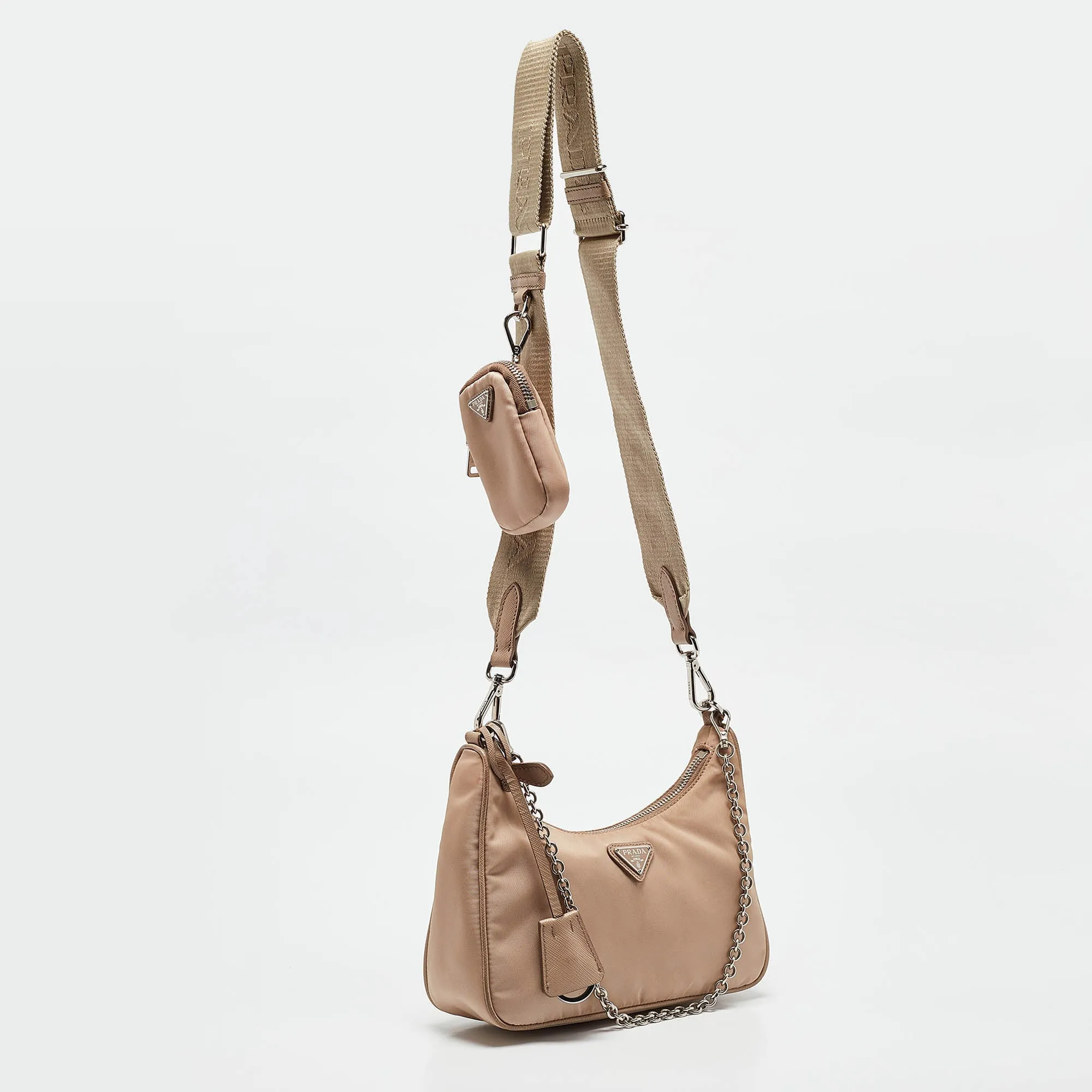 Prada Beige Nylon Re-Edition 2005 Baguette Bag