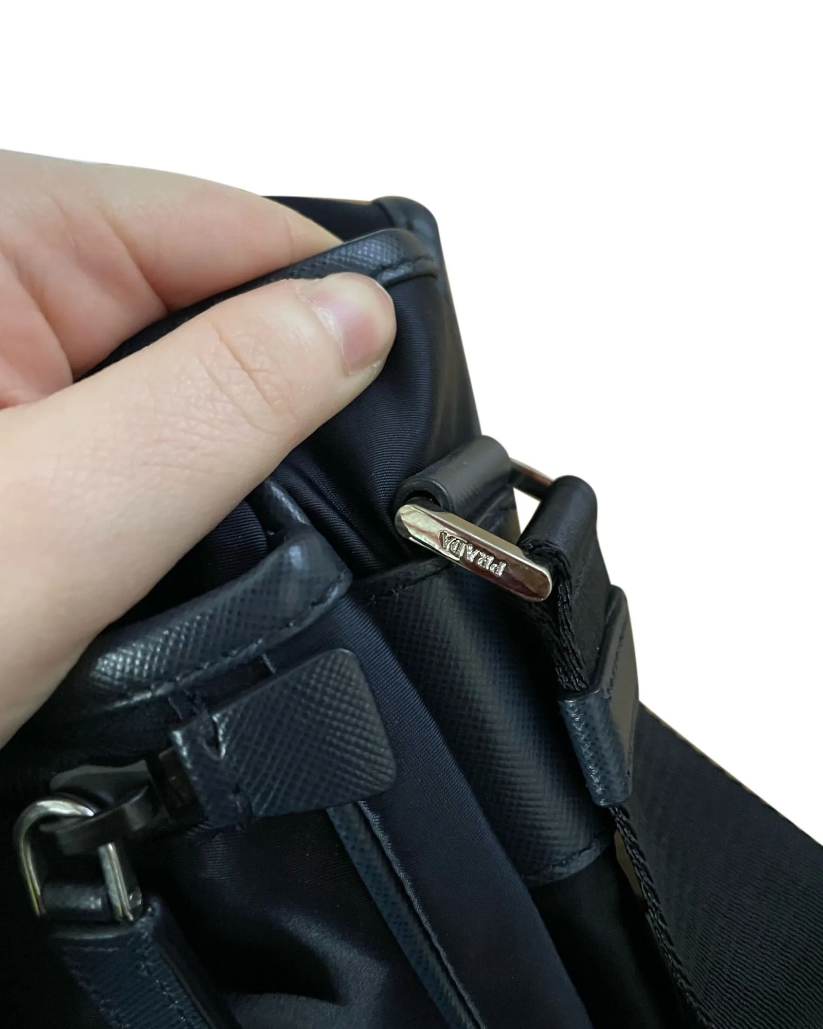 Prada Tessuto Saffiano Logo Messenger Bag in Black Nylon