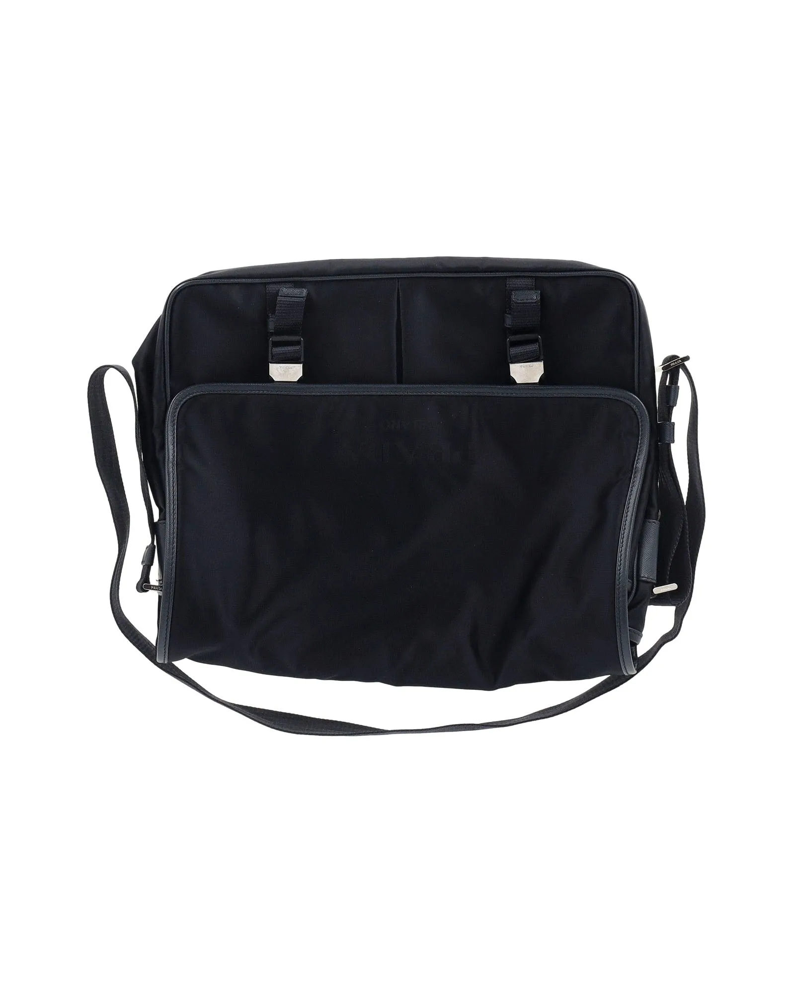 Prada Tessuto Saffiano Logo Messenger Bag in Black Nylon