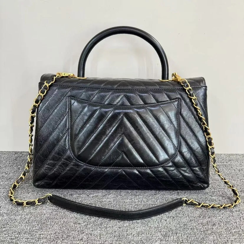Preloved Chanel Coco Handle Bag Black Leather Satchel/Top Handle Bag