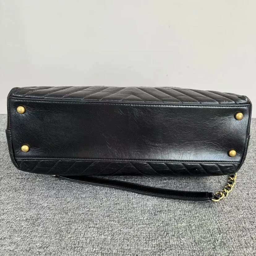 Preloved Chanel Coco Handle Bag Black Leather Satchel/Top Handle Bag