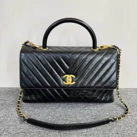 Preloved Chanel Coco Handle Bag Black Leather Satchel/Top Handle Bag
