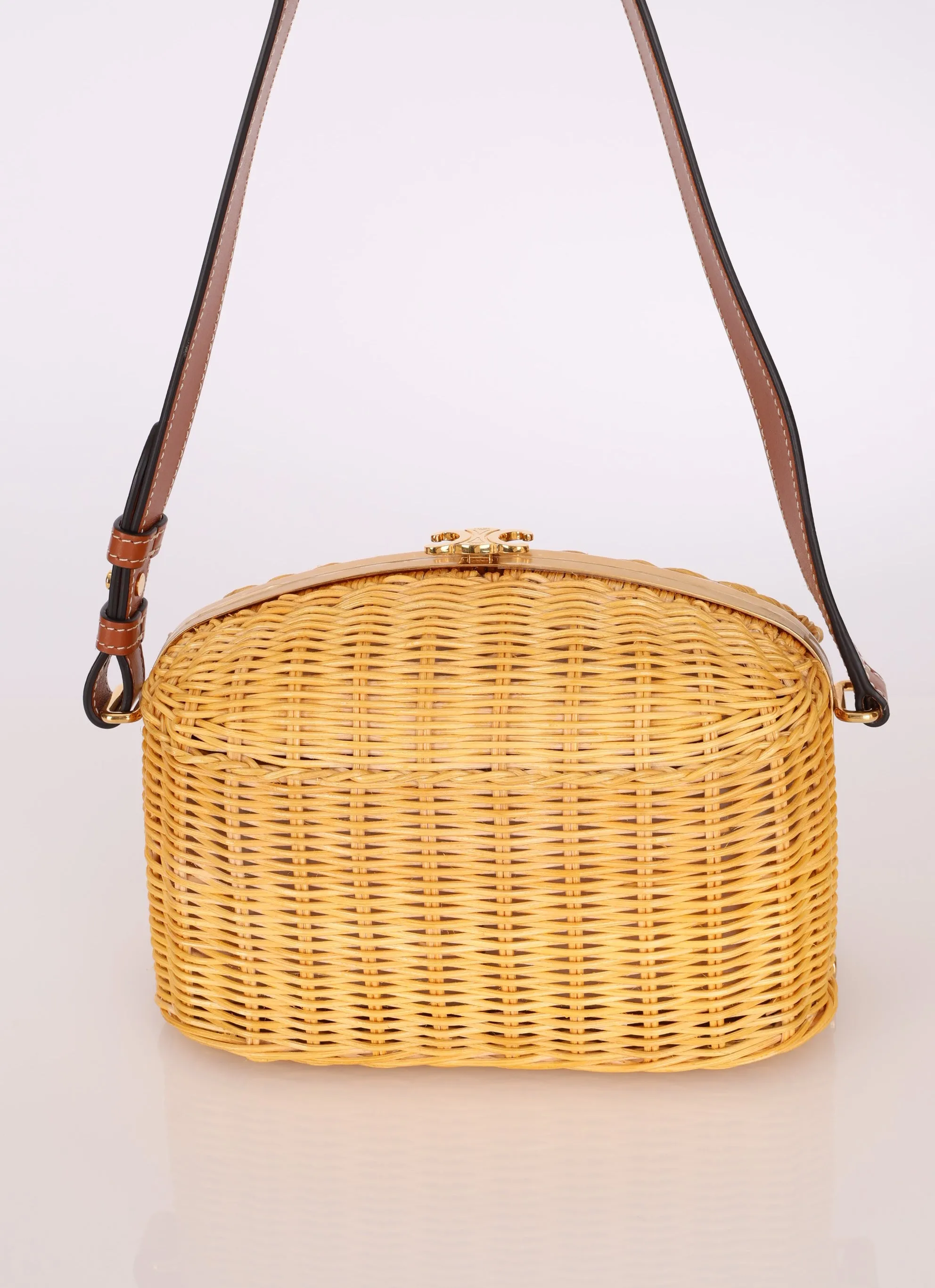 Rare Celine S/S21 Rattan Triomphe Lunchbox Shoulder Bag