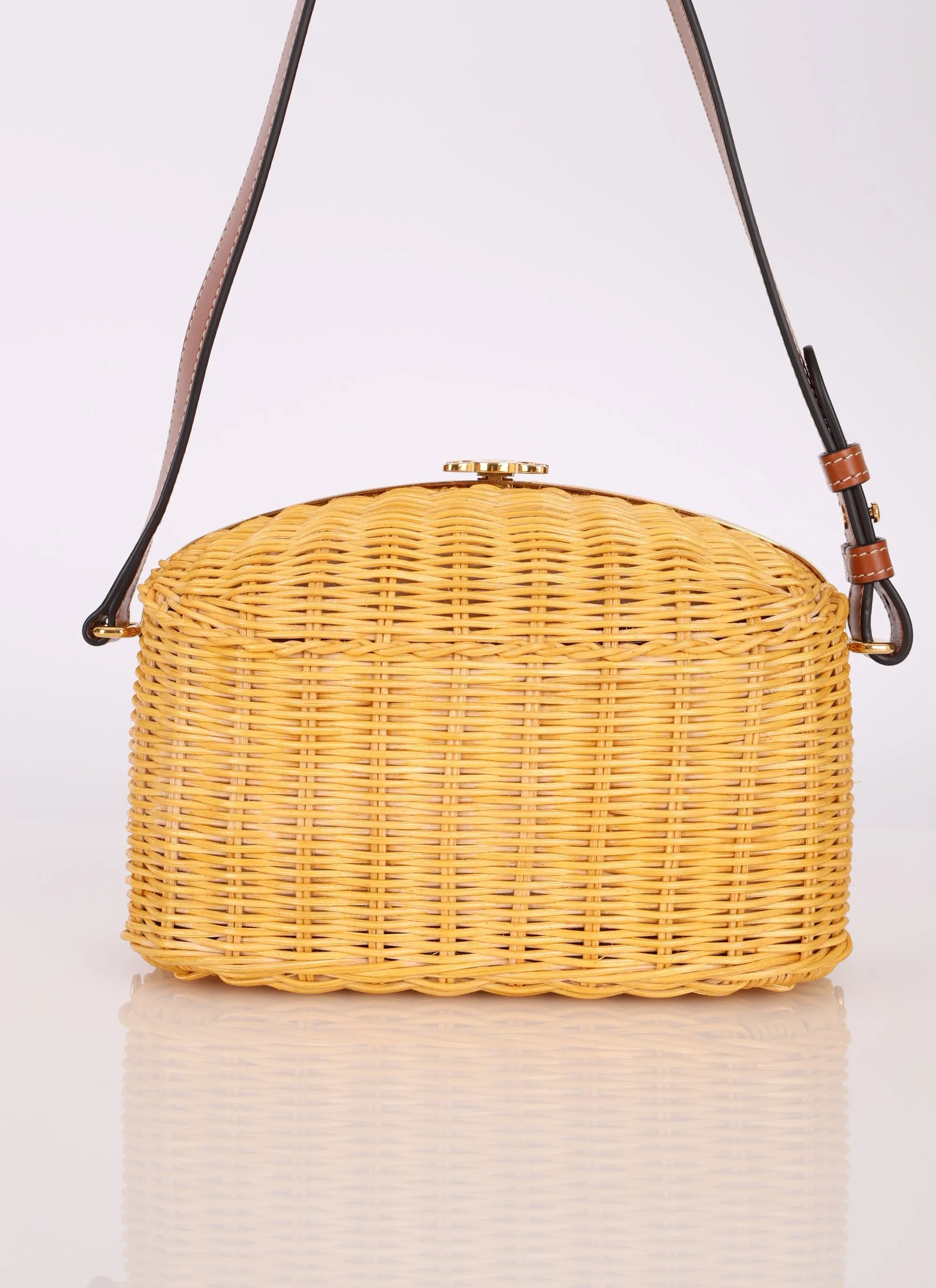 Rare Celine S/S21 Rattan Triomphe Lunchbox Shoulder Bag