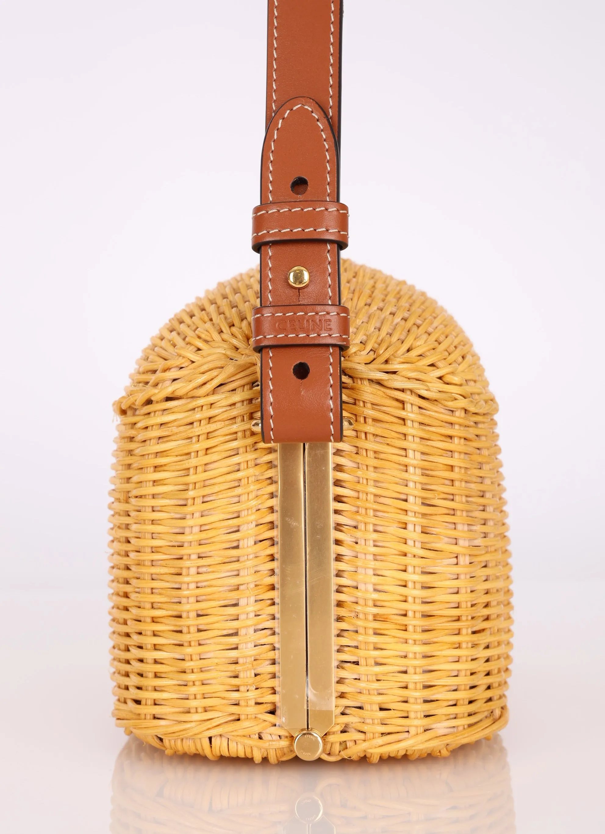 Rare Celine S/S21 Rattan Triomphe Lunchbox Shoulder Bag