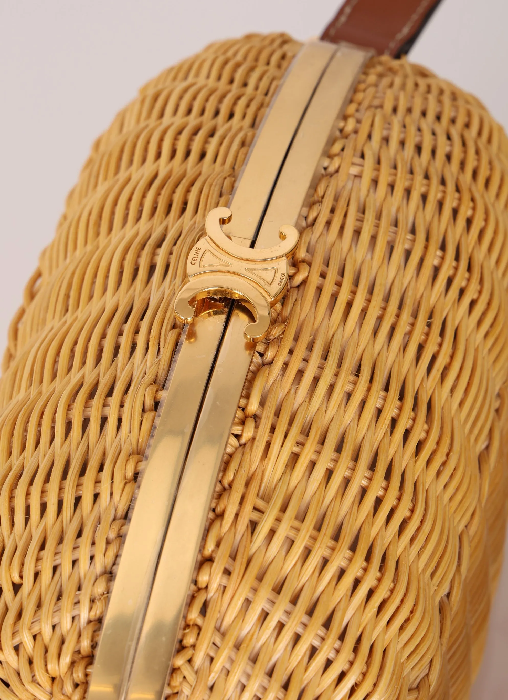 Rare Celine S/S21 Rattan Triomphe Lunchbox Shoulder Bag
