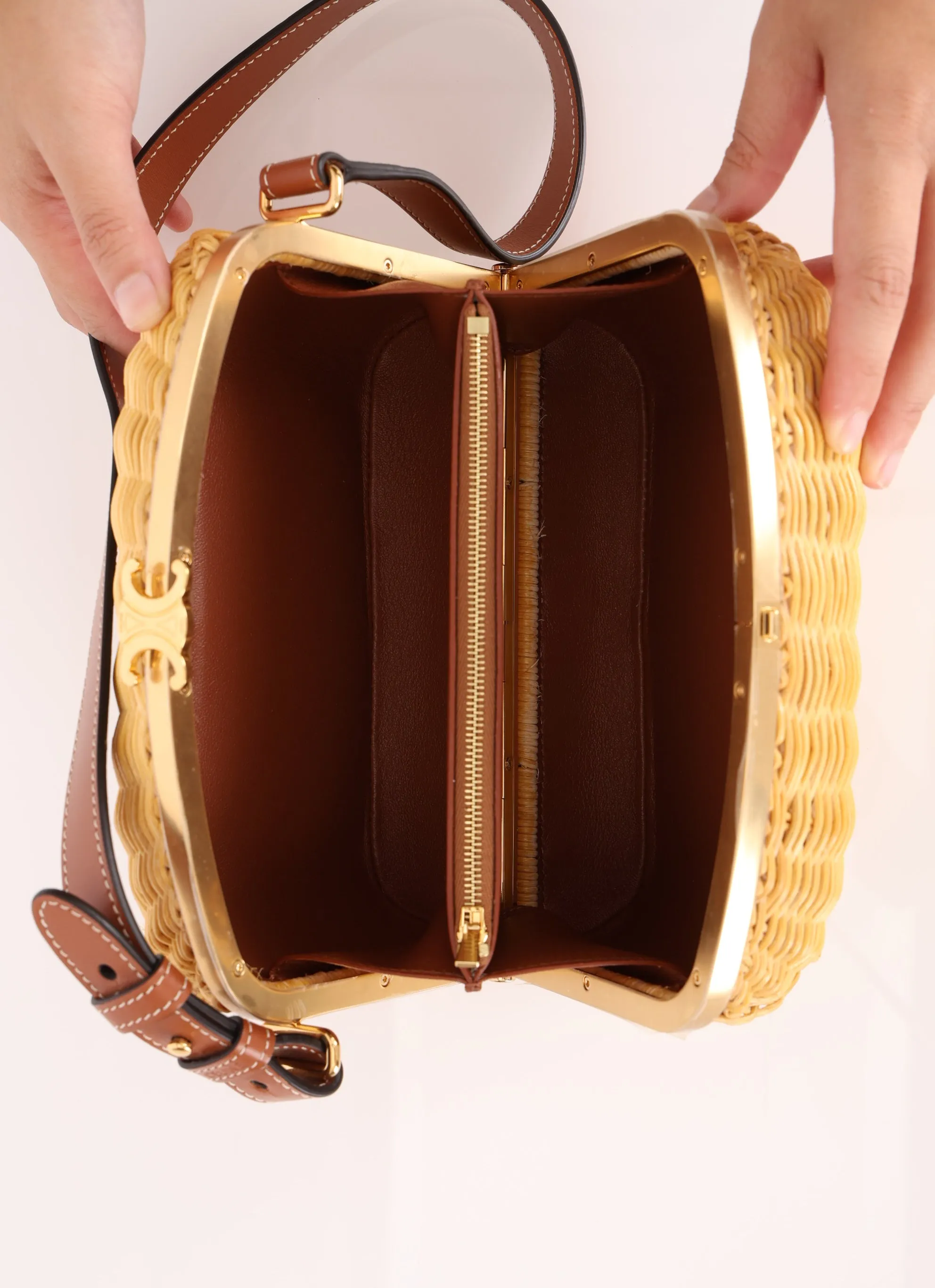 Rare Celine S/S21 Rattan Triomphe Lunchbox Shoulder Bag