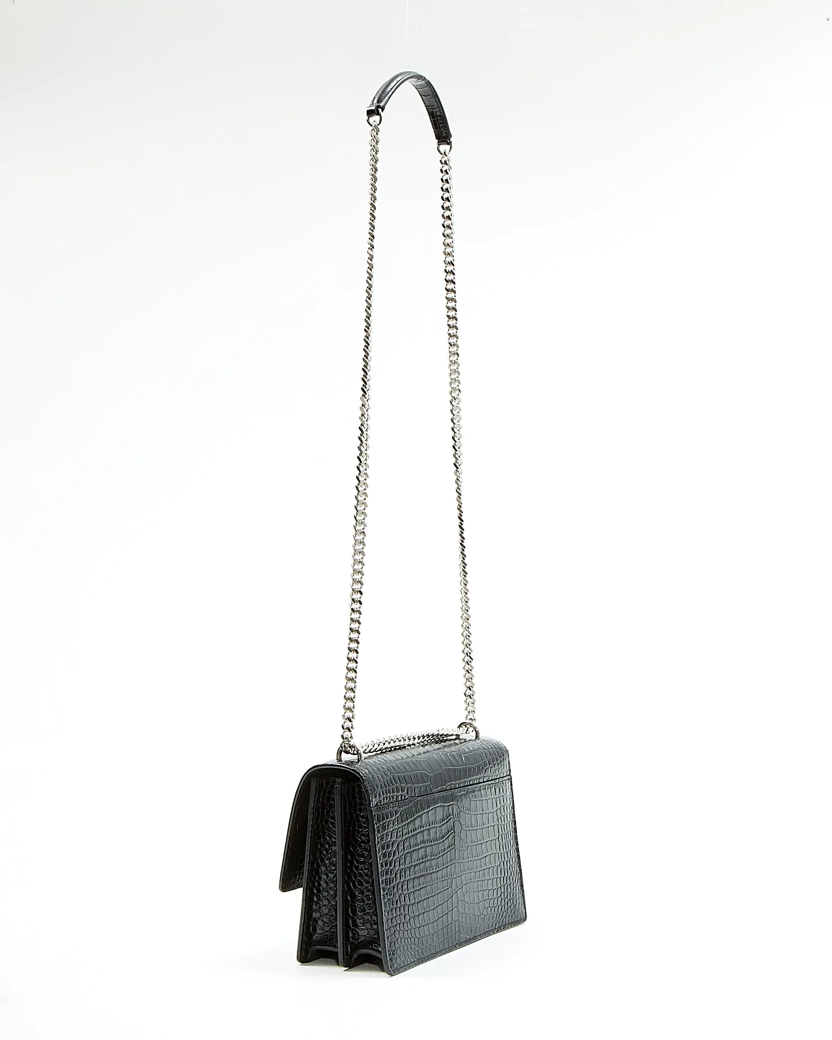 Saint Laurent Croc Embossed Sunset Medium Chain Shoulder Bag