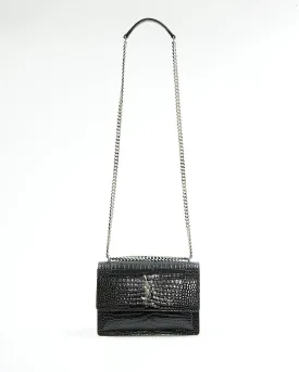 Saint Laurent Croc Embossed Sunset Medium Chain Shoulder Bag
