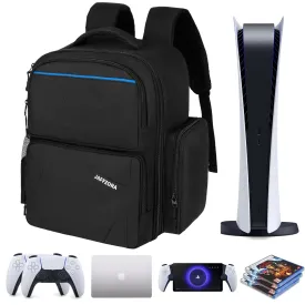 Travel Backpack Fits for PS5 PRO/PS5, Protective Carrying Case Storage Bag Compatible with Playstation 5/PSP Handheld Console/15.6'' Laptop/Gaming Accessories