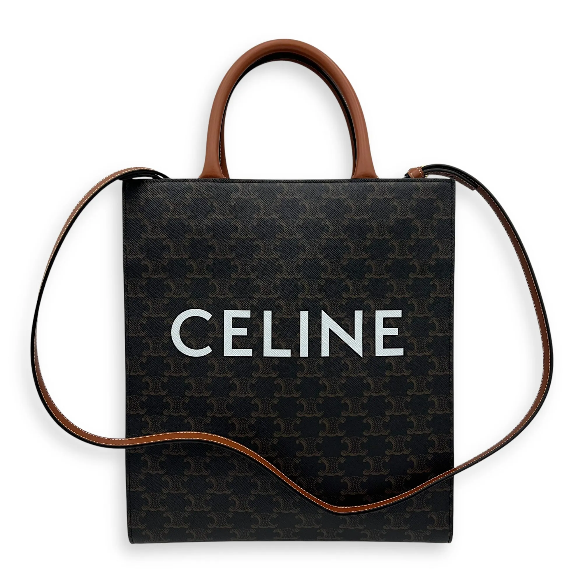 Triomphe Top Handle Bag Vertical Brown in Coated Canvas, Gold hardware