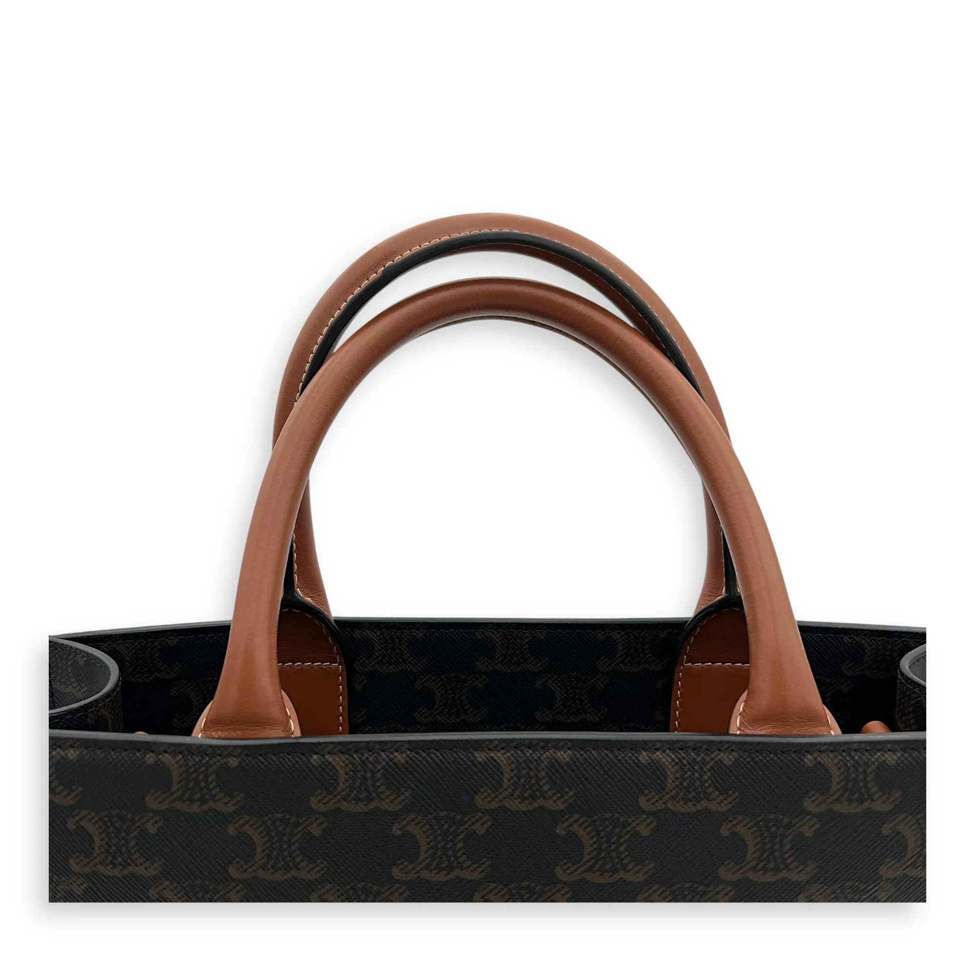 Triomphe Top Handle Bag Vertical Brown in Coated Canvas, Gold hardware