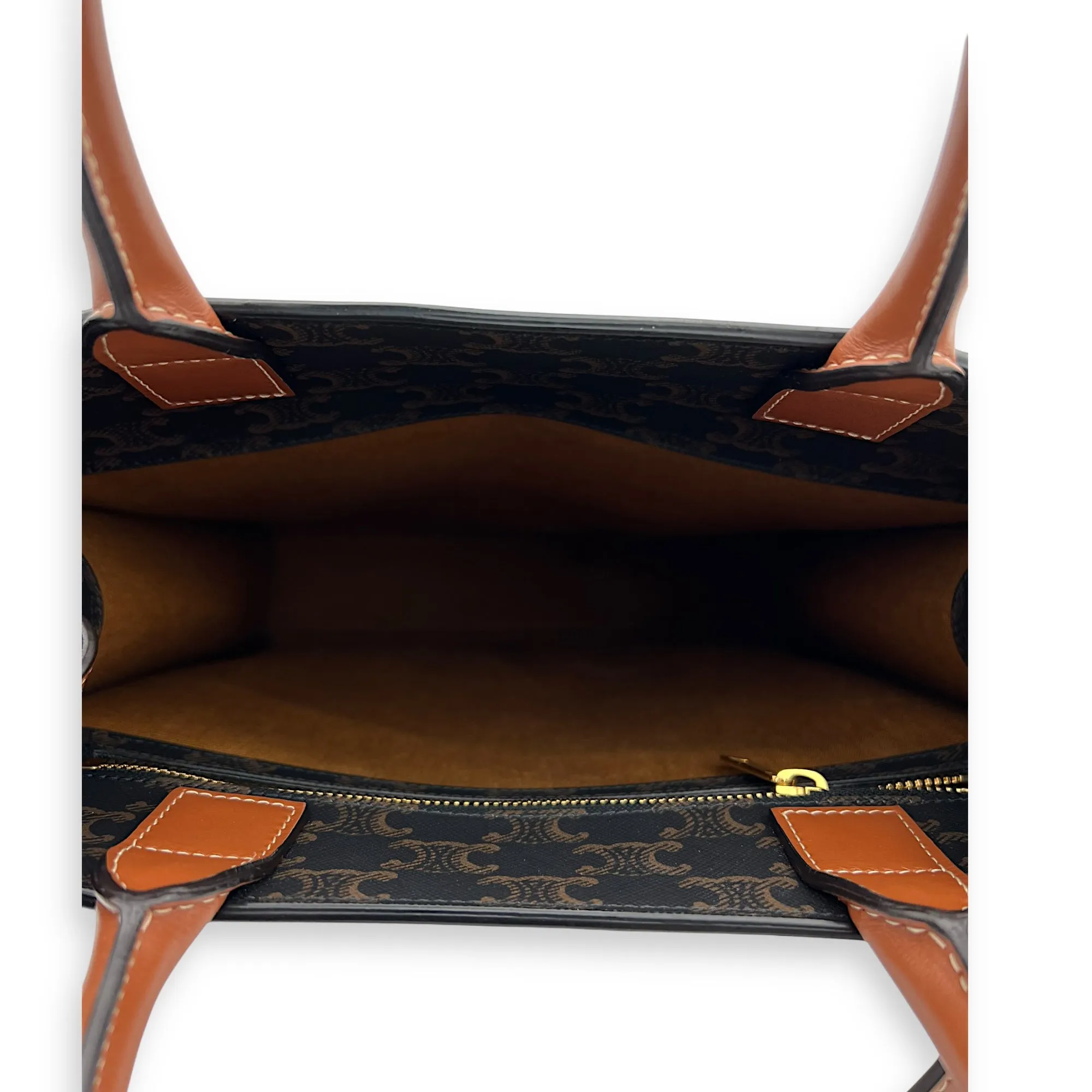 Triomphe Top Handle Bag Vertical Brown in Coated Canvas, Gold hardware