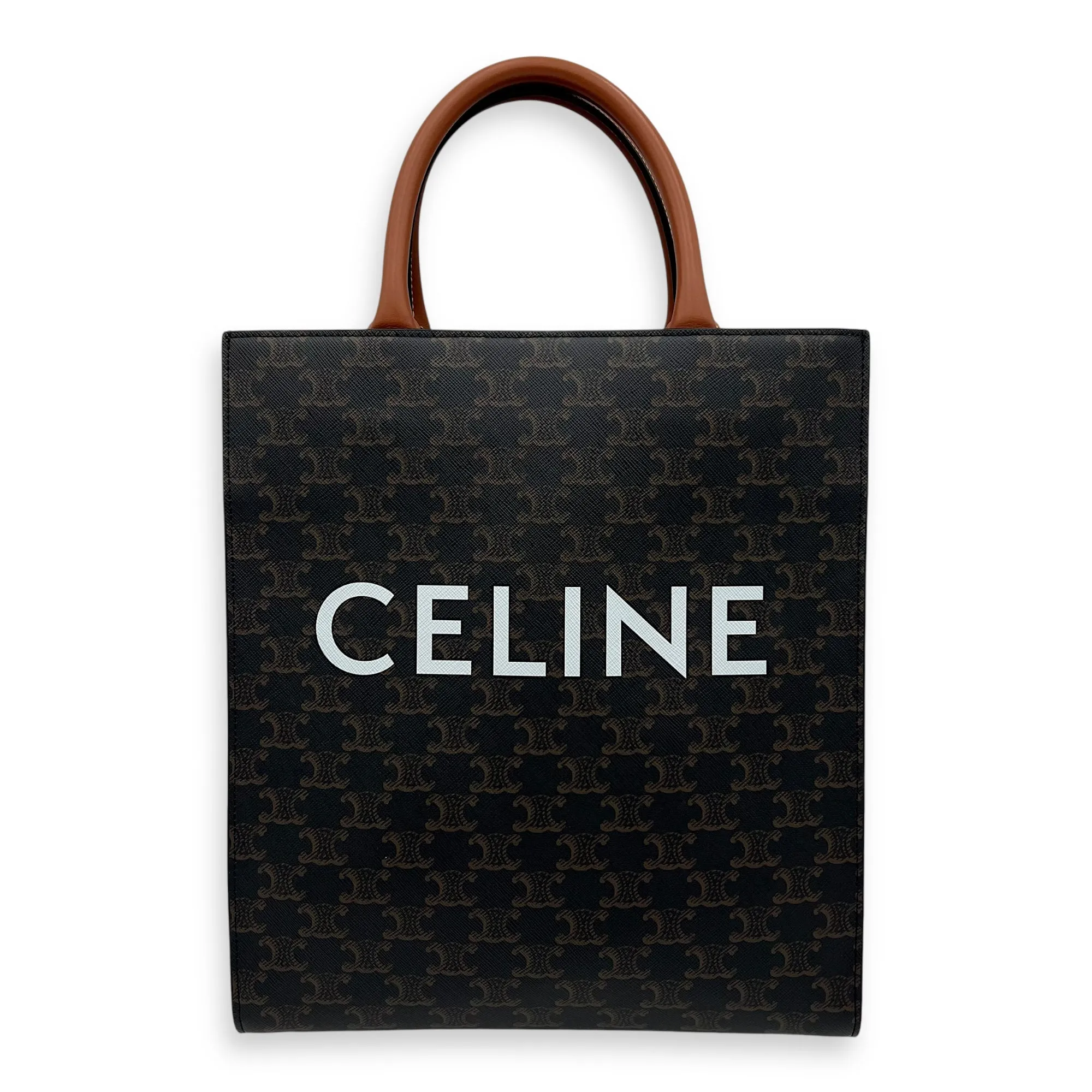 Triomphe Top Handle Bag Vertical Brown in Coated Canvas, Gold hardware