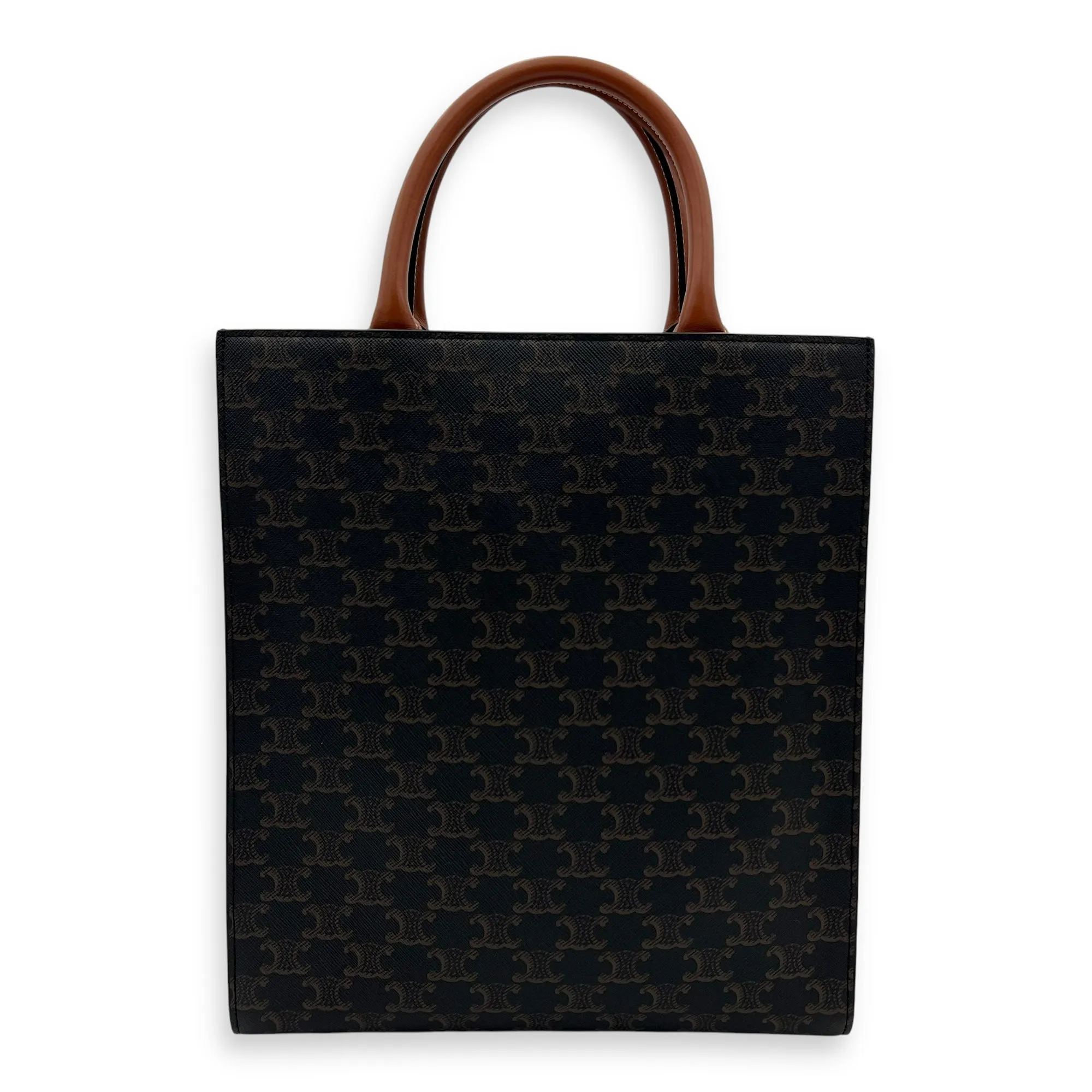Triomphe Top Handle Bag Vertical Brown in Coated Canvas, Gold hardware
