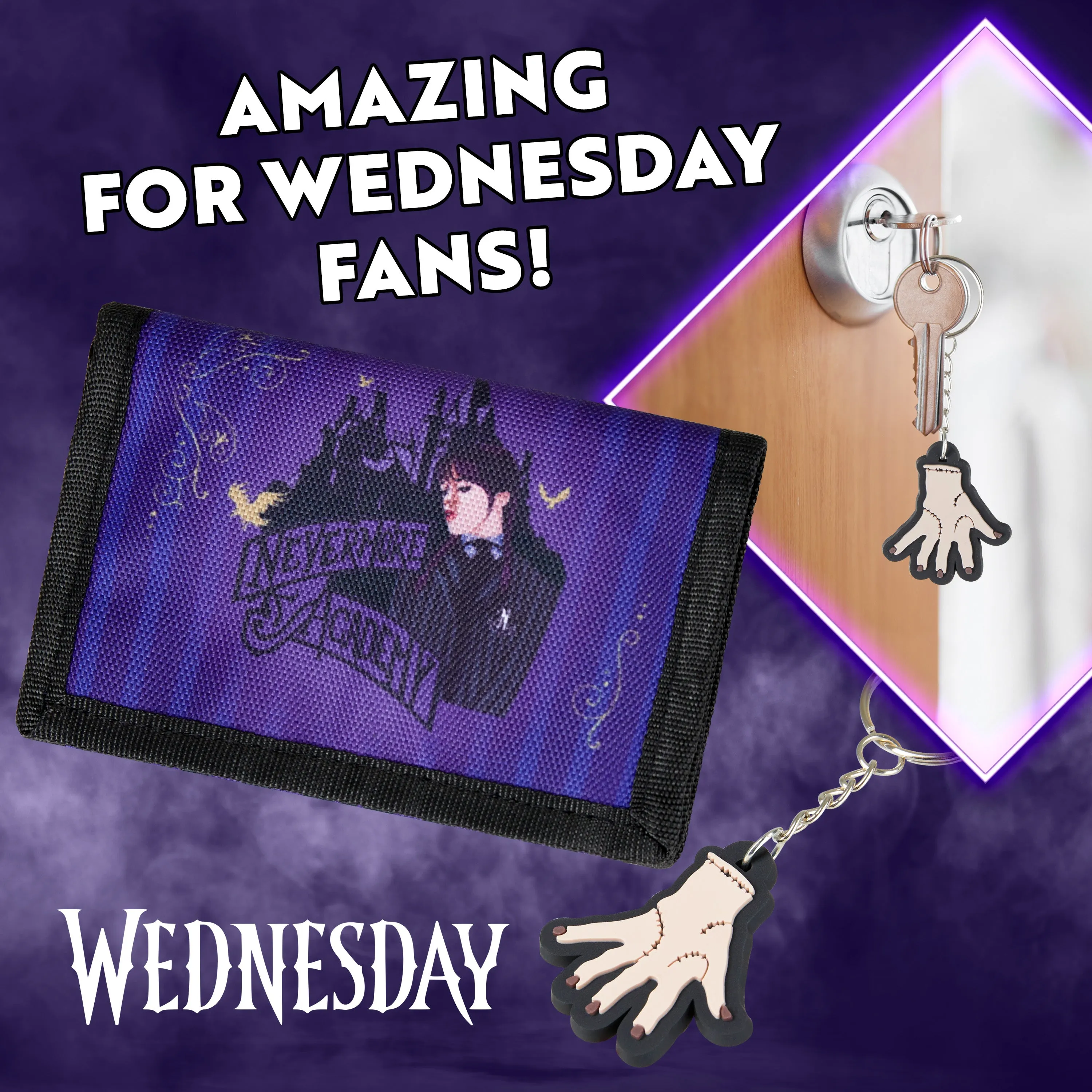 Wednesday Wallet and Thing Keyring Set for Girls and Teenagers