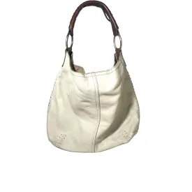 White and Brown Hobo Bag with Textured Leather and Slouchy Shape